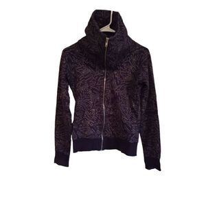 H&M Divided Purple with White‎ Scribble Print Cowl Neck Zip Up Jacket